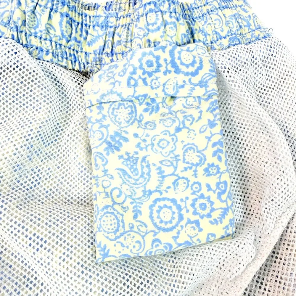 Exist Swim Mens Large Board Shorts Swim Trunks Blue Floral Print Mesh‎ Lined